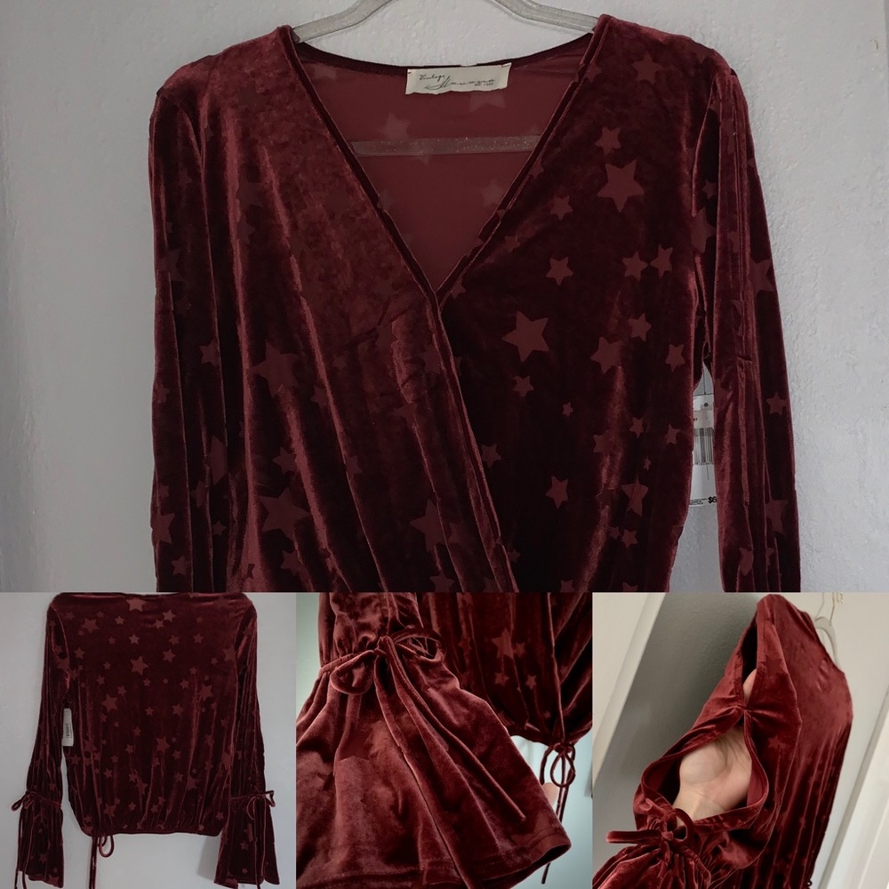🆕 Vintage Havana - Wine Red Velvet Wrap Top